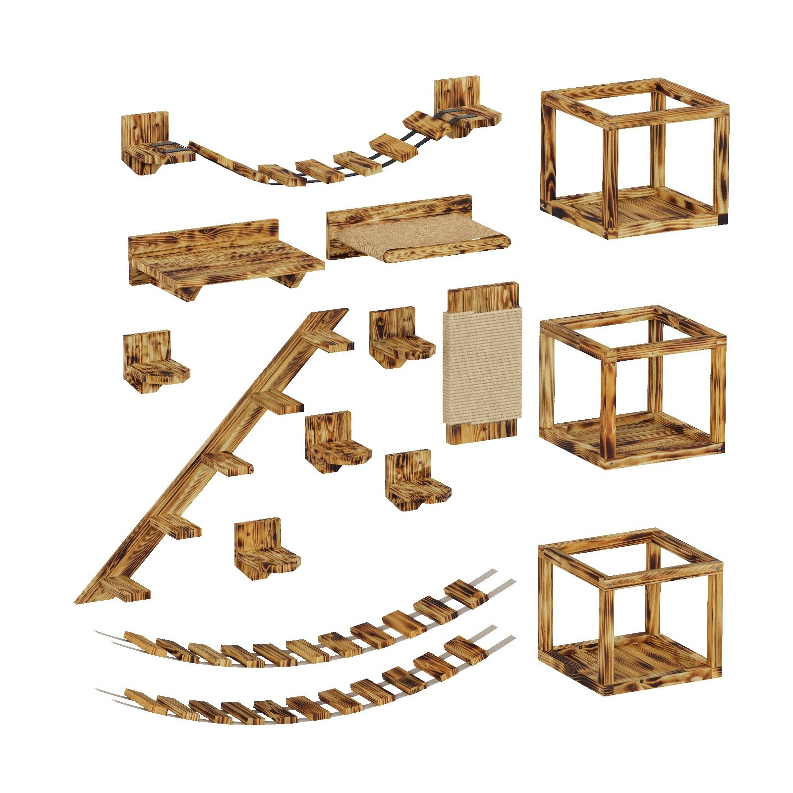 QLS Gatos Pared de Escalada Set XXL Hängebrüke Cama para Katzenregal Montaje en