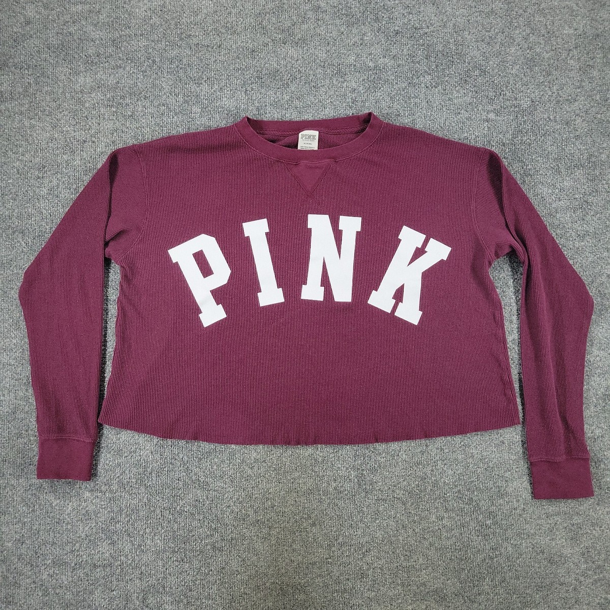 Pink Victoria's Secret Shirt Women's Medium Maroon Thermal Crop