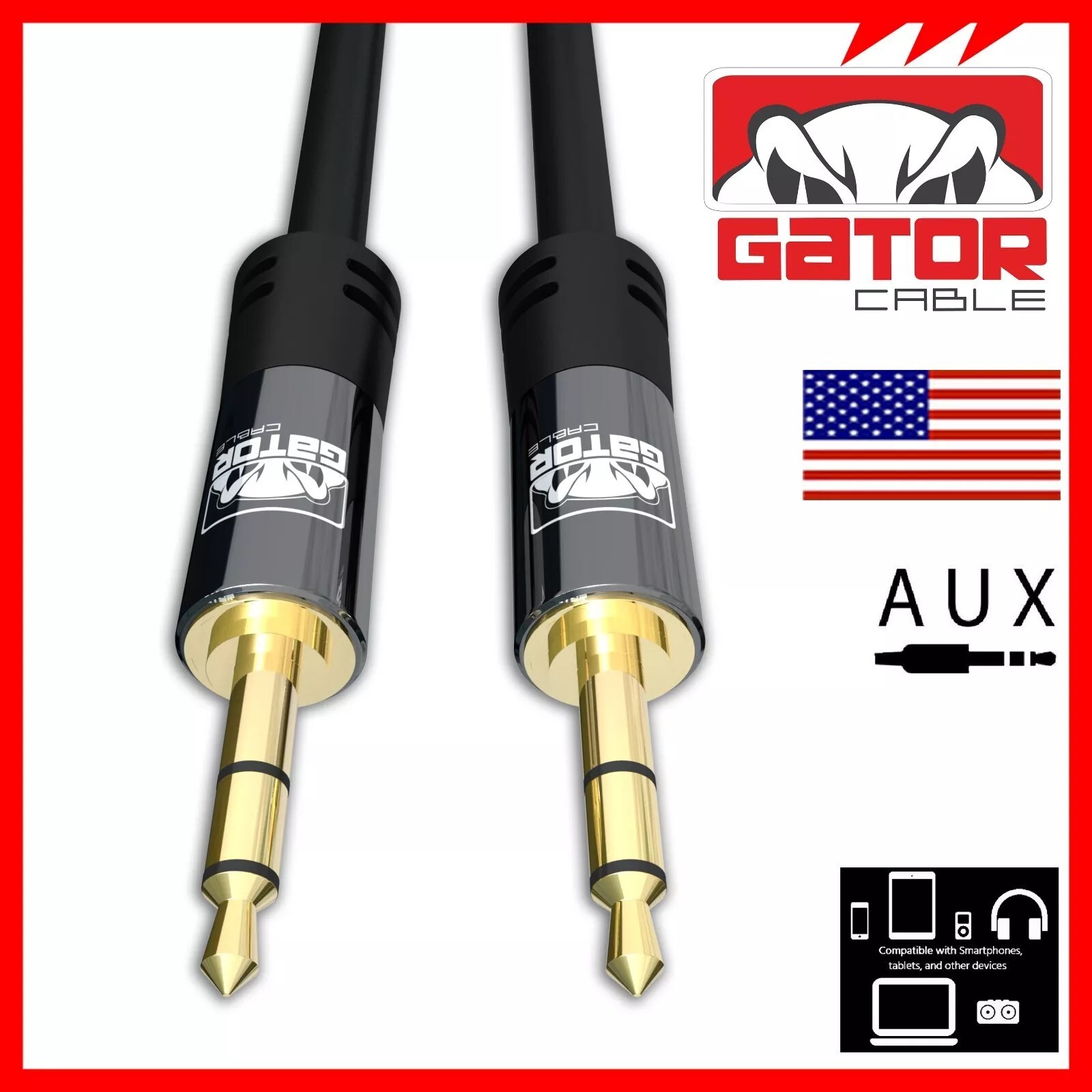 AUX Audio Cable 3.5mm Male to Male For Phone iPhone Samsung Android LG BLACK 6FT