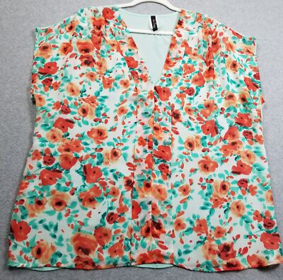 Iris Design Top Women s 2X Plus Floral Short Sleeves Blouse Spring Summer Sheer