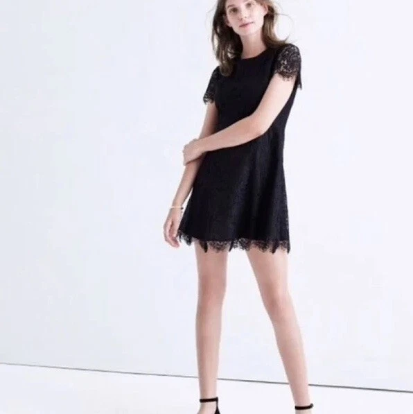 Minivestido Madewell para mujer 6 negro superpuesto de encaje manga corta Foto 2 de 4