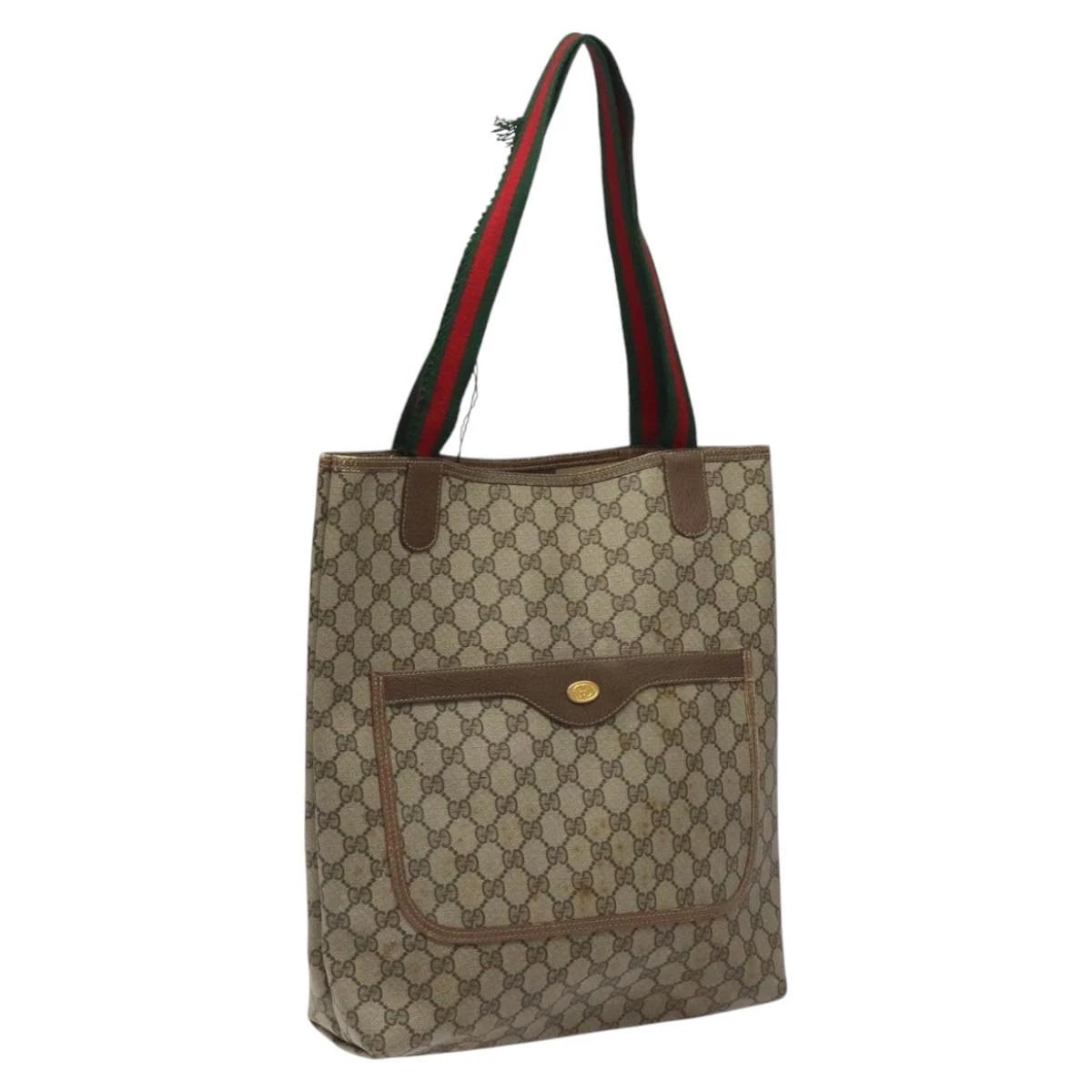 Sac fourre tout GUCCI GG Supreme Web Sherry Line PVC beige or 39 02 003 authentique BD1863