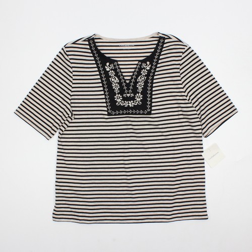 NWT Croft & Barrow Black White Striped Women's Casual Shirt Short Sleeve Sz XL