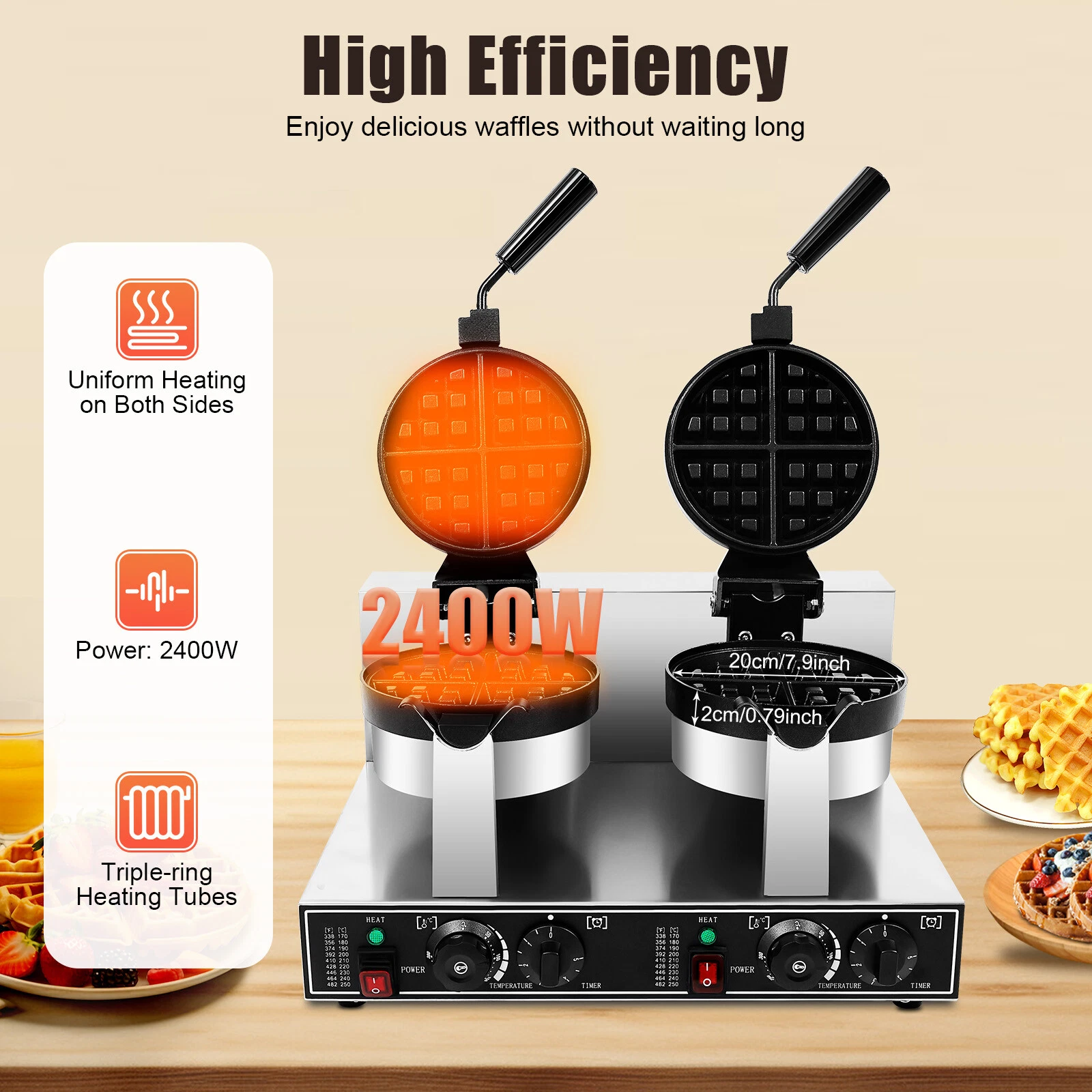 Double Head Waffle Maker Electric Digital Muffin Baker Waffle Making Machine