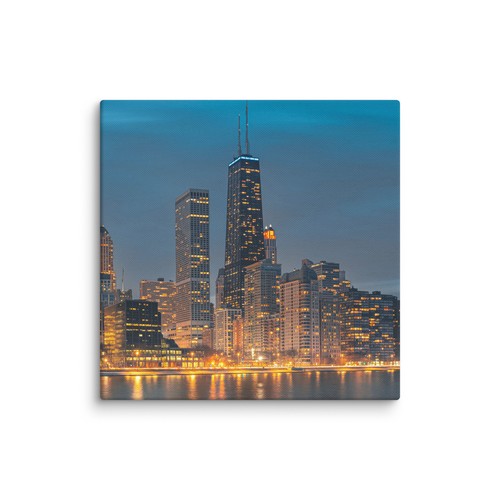 Chicago Night Skyline Panoramic Picture Art Print Reproduction on Canvas - Picture 8 of 43