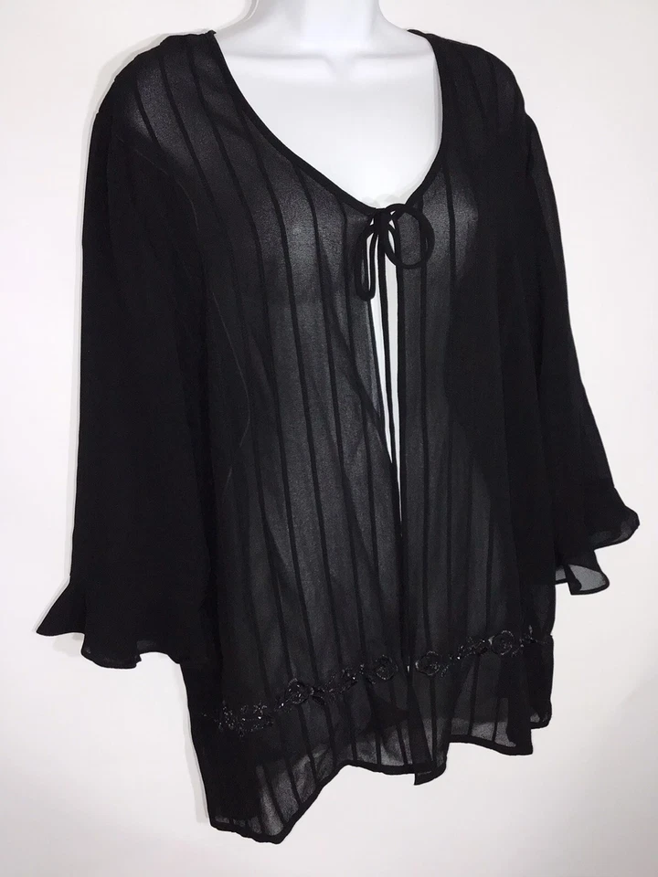 Miss Dorby 女式遮盖领带上衣 18 码黑色透明 Georgette 雪纺 — 第 2/4 张图片