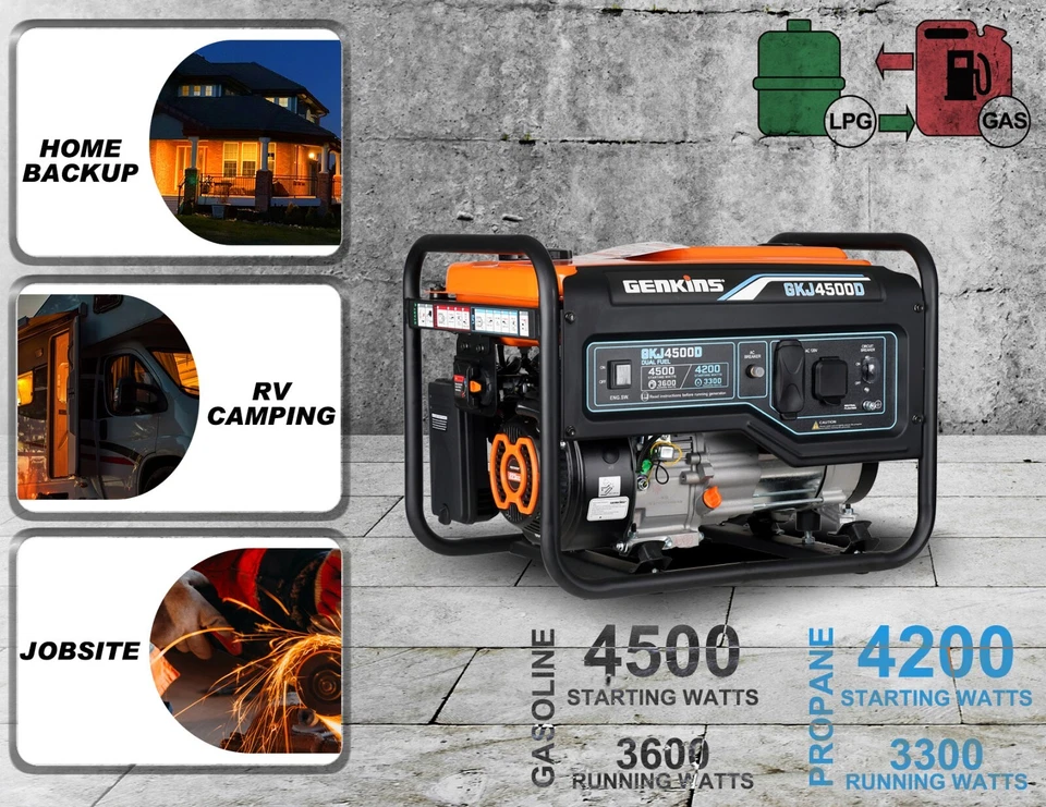 Genkins 4500 Watt Dual Fuel Generator Propane or Gas - Image 4 of 4