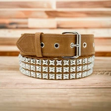 5MM THICK DOUBLE  LEATHER 3 ROW STUDDED PUNK ROCK BELT  HEAVY DUTY USA MADE