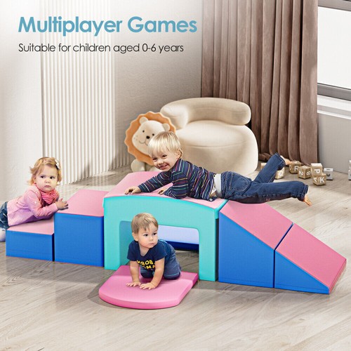 6 in 1 Lightweight Toddler Soft Foam Climbing Blocks Set Tunnel Climber Slide US - Picture 12 of 12