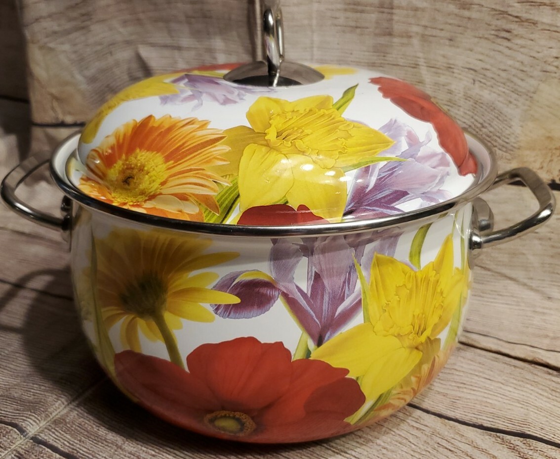 骨花壇 Retired Pioneer Woman FLOWER GARDEN floral enameled Stock Pot 9