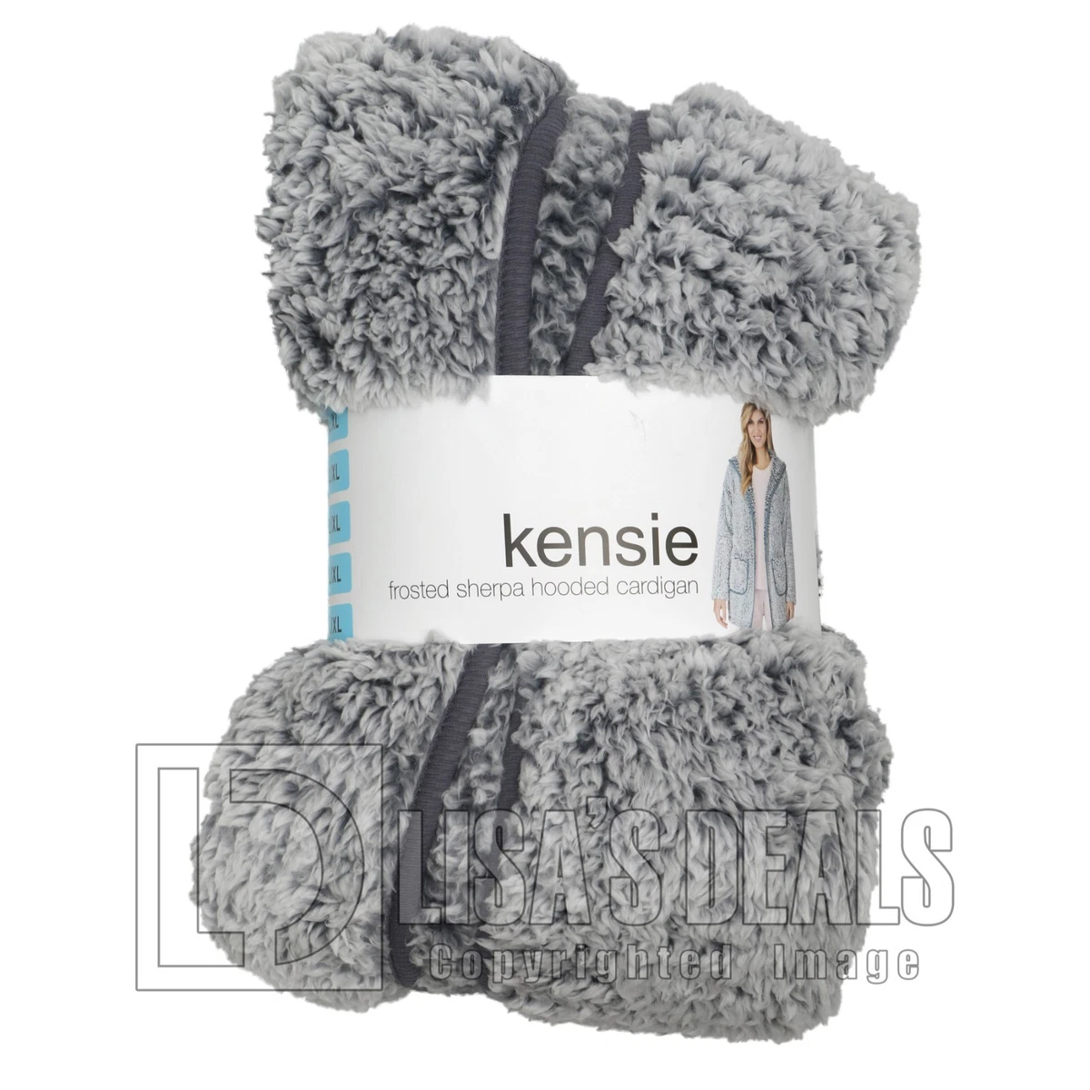 New Womenu0026#039;s kensie frosted sherpa hooded cardigan Charcoal S / M | eBay