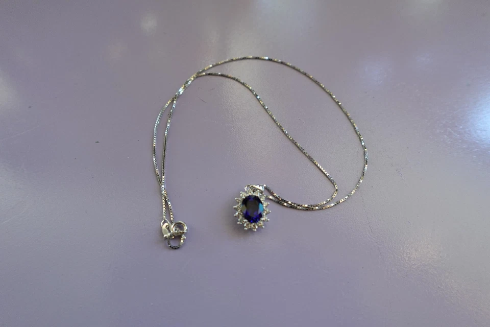 JewelryPalace Princess Sapphire Simulated 925 Sterling Silver Gemstone Necklace - Image 3 of 4