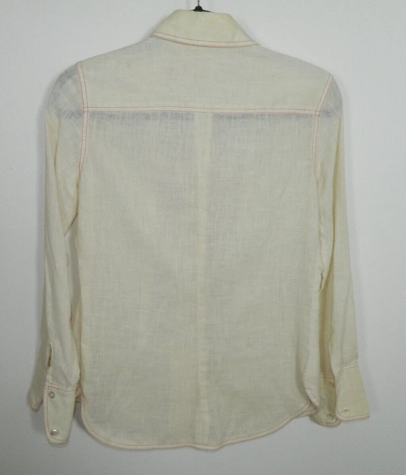 Camisa Anne Klein Saks Fifth Avenue Talla 8 Marfil Rojo Lino Bordado De Colección Foto 4 de 4