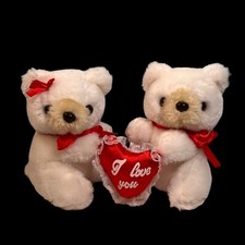 Vintage I Love You Valentines Day Teddy Bear Set Plush Stuffed Animal 6" Heart