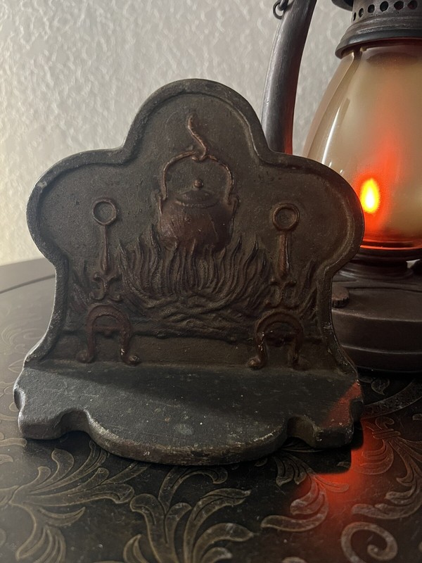 Pair of Vintage Cast Iron Fireplace Kettle Doorstop/Bookends Marked #44