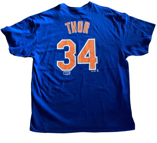Majestic Men's New York Mets T- Shirt Blue Orange Logo THOR 34 Size 2XL - Picture 2 of 4