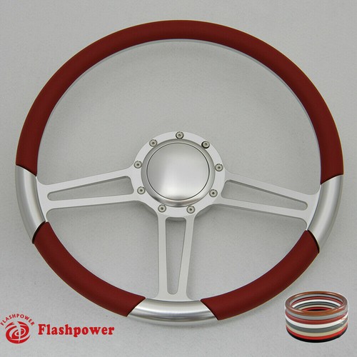 15.5" Polished Billet Steering Wheel Red Half Wrap Firebird Chevy - Picture 1 of 9