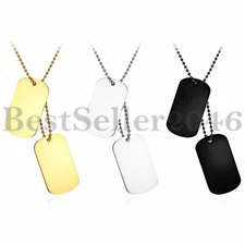 Polished Military Army 2 Dog Tags Pendant Mens Boys Necklace Chain 23.6 inches