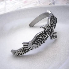 Stainless Steel Raven Bracelet Celtic knot Viking Adjustable Eagle Cuff Men