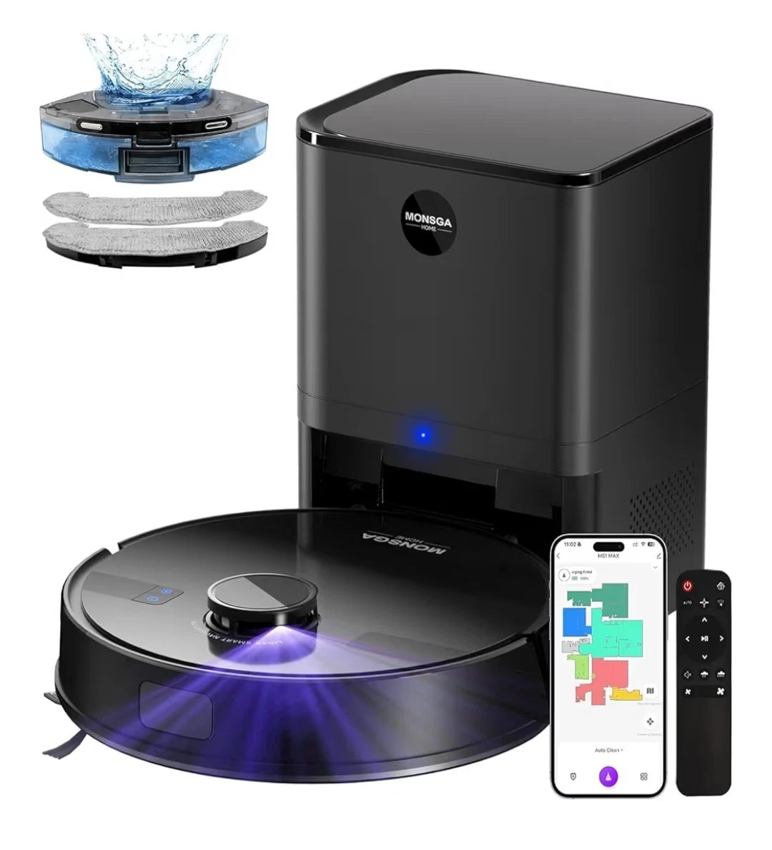 Monsga MS1 MAX Robot Vacuum & Mop Combo w/ 3.5L Self Emptying Station |