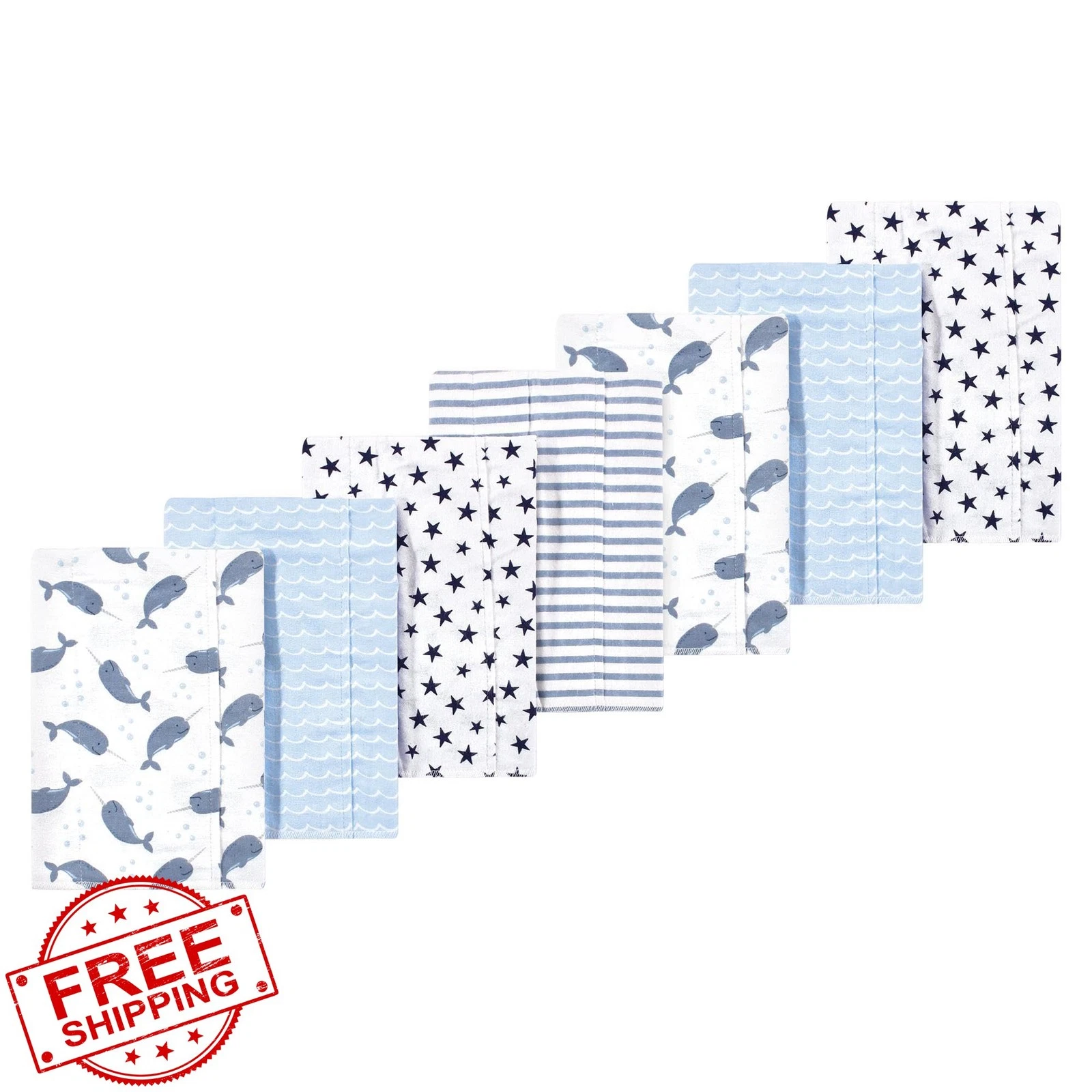 Luvable Friends Burp Cloths Blue Narwhal