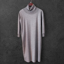 Max Mara Women’s High Collar Long Sleeve Dress Gray Sz14 Virgin Wool Jersey Knit