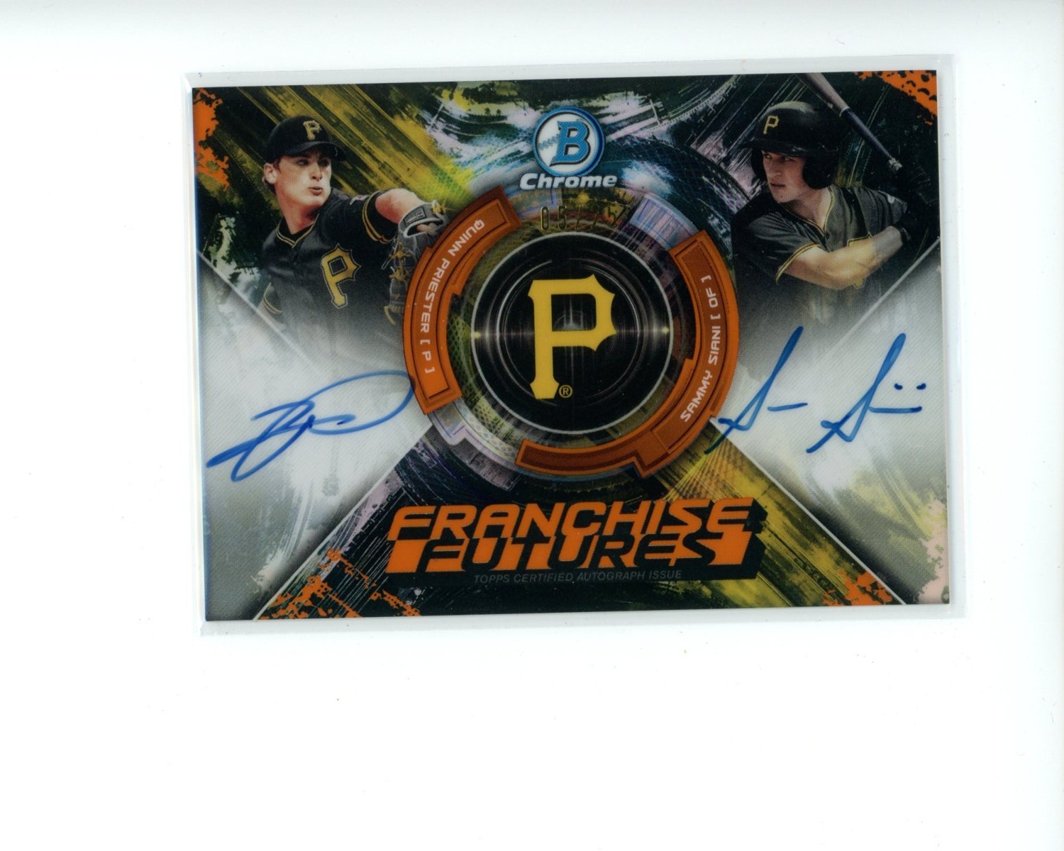 2019 Bowman Chrome Draft Autograph Futures Orange Quinn Priester Siani #d 5/25