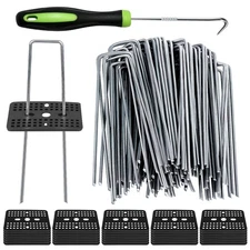 50 Pcs 6 Inch Heavy Duty Galvanized Landscape Pins Staples w/ Gasket Washer Caps