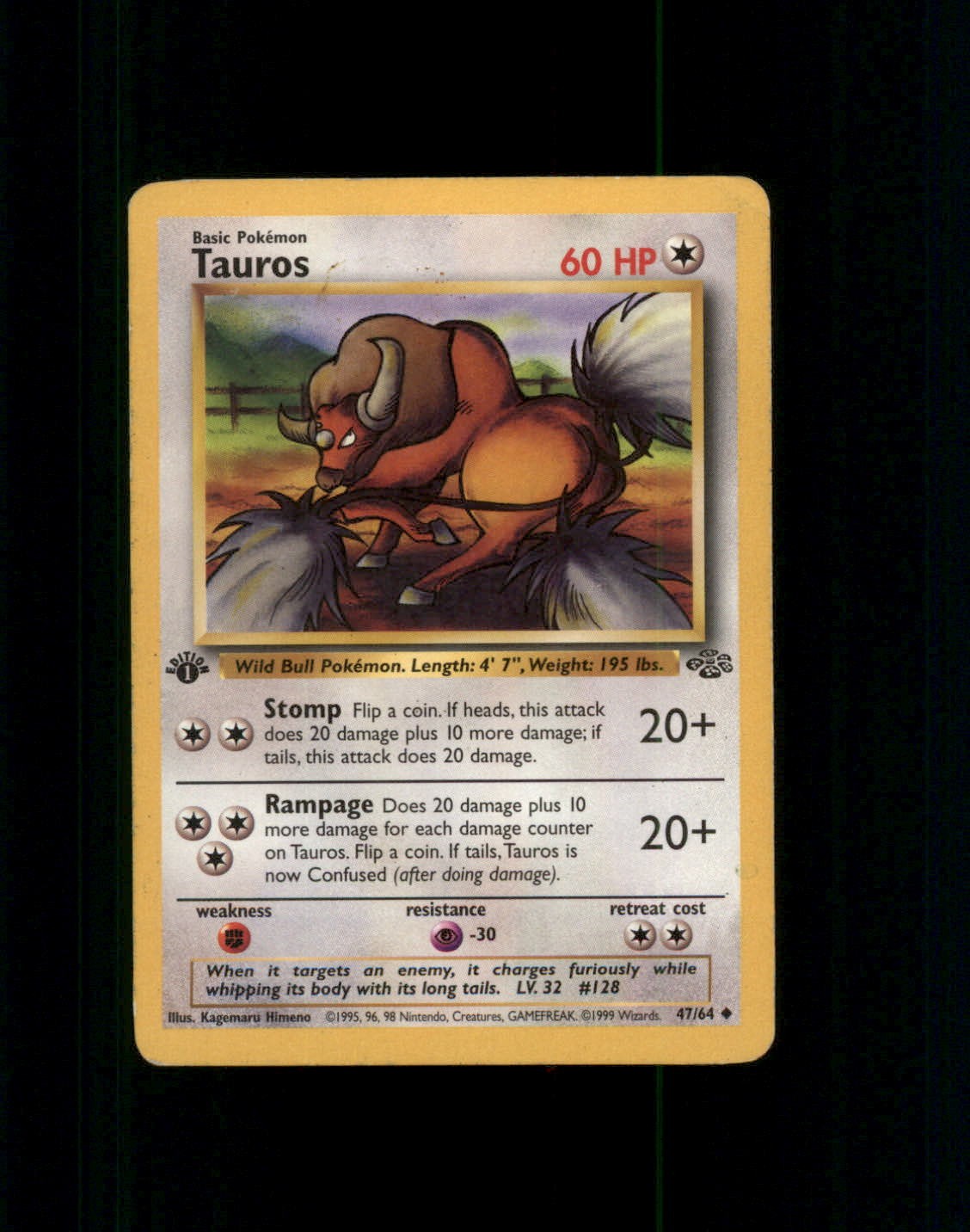 Tauros 47/64 Uncommon Jungle Pokemon 1st Edition Moderately Played