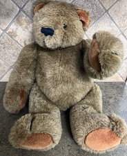 VTG 1983 GUND Brown Tender Teddy Bear Maroon Ribbon Bow Plush 18  Stuffed Animal