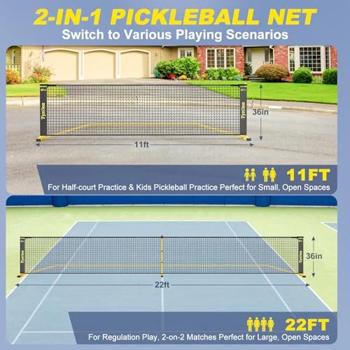 Pickleball Set with Net, 22 FT Regulation Size & 11 FT Half Court Size Pickleball Set with Net, 22 FT Regulation Size & 11 FT Half Court Size