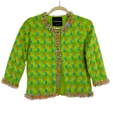Michael Simon Vintage Y2K Tulle Confetti Cardigan Sweater Green Sz L FLAWS