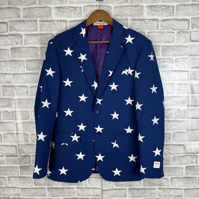 OppoSuits Mens Star Blazer Blue White Stars Patriotic Party Suit Jacket US 40