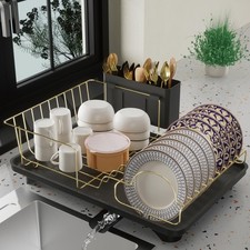 Buruis Dish Drying Rack for Kitchen Countertop, Large Capacity Gold Stainless...