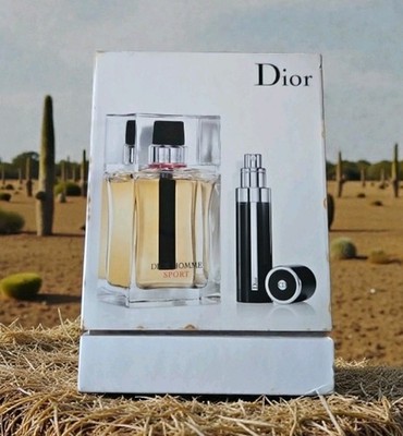 Set Dior Homme Sport EDT 3.4 Oz & Travel Spray 7.5ml Refillable, (stained box)