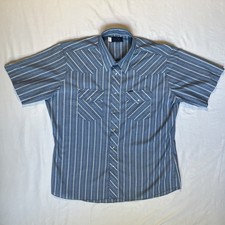 Vintage Wrangler Pearl Snap Shirt Mens 2XL XXL Blue Stripe Western Short Sleeve