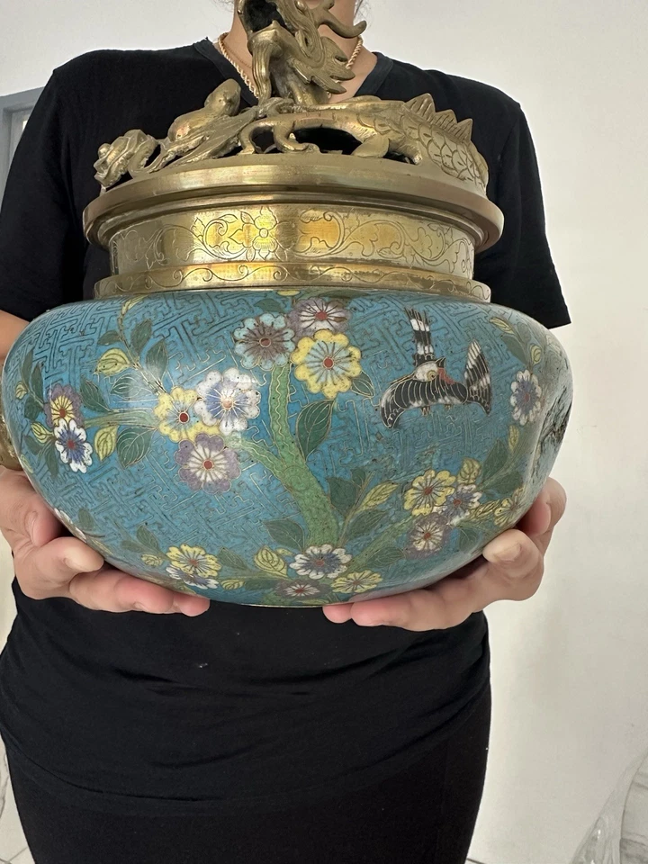 RARE GRAND BRÛLE-PARFUM - Émaux Cloisonnés Polychromes Dynastie Ming ? - Photo 4/4