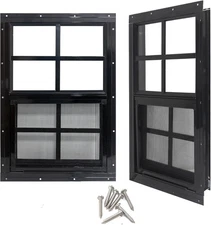 24" X 27" Shed Windows with Tempered Glass and Fiberglass Screen, 2 Pack Small S