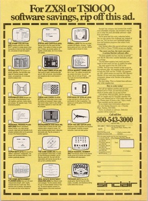 Sinclair ZX81 TS1000 Software Savings Print Ad 1983 Vintage Yellow