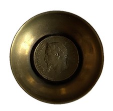 Antique Brass Bowl With A Bronze Medalion Bearing An Image Emperor Napoleon !!!