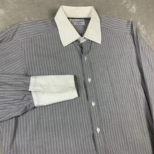 Turnbull & Asser Dress Shirt Mens 16.5 42 Gray Striped French Cuff Cotton