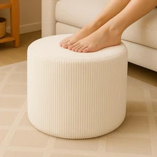 Round Pouf Ottoman and Foot Rest, Soft Corduroy Poufs with Sponge Chunk Filli...