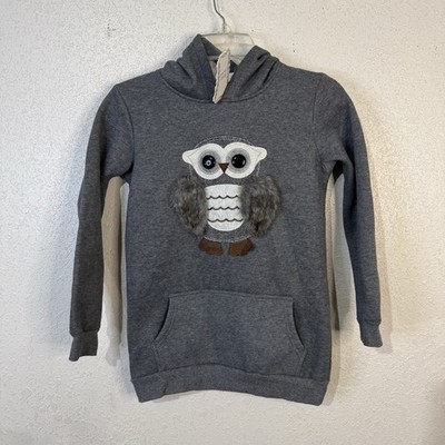 Ward Wolf Gray Owl Hoodie Girls' Size 150 (M), 100% Cotton, Kangaroo Pocket