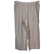 J Jill Linen Tencel Blend Wide Leg Cropped Pants Large Beige Beach Resort Travel
