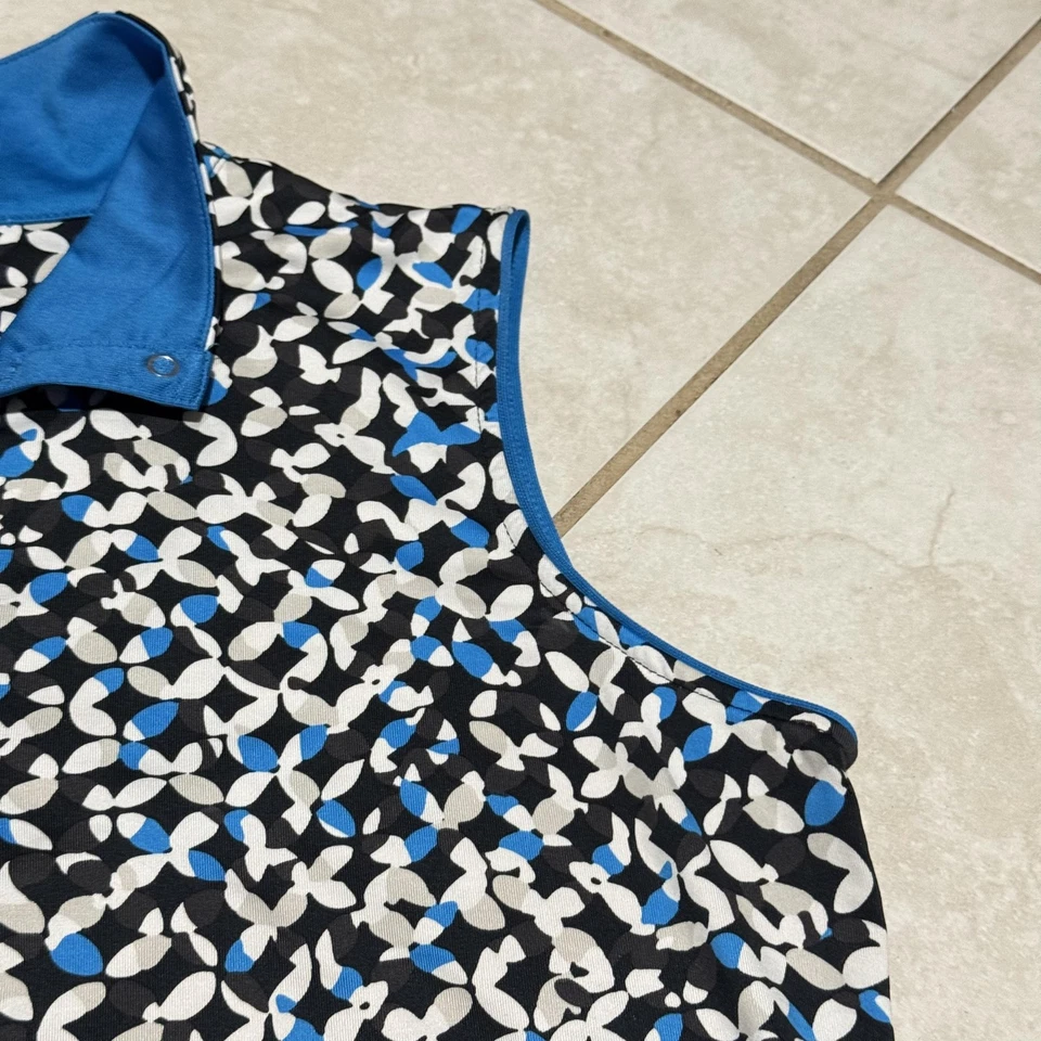 Polo de golf sin mangas con cola para mujer grande negro azul blanco estampado de cuello a presión Foto 4 de 4