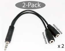 2-Pack: NEW 3.5mm Male to Dual Female Plug Jack Audio Headset Mic Splitter Cable