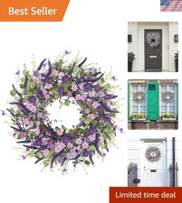 Purple Daisy Wreath 24 Inch Spring Summer Wreath with Fake Silk Floral Green ...