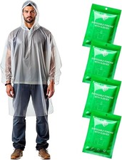 ZENO Disposable Rain Ponchos for Adults - Clear with Sleeves Hood,...