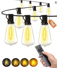 SOLAR EDISON STYLE CLEAR BULBS STRING LIGHTS ST38 100' PATIO NW 3 MODES  REMOTE