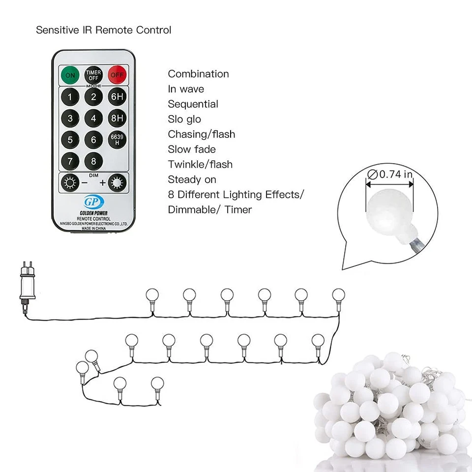 Fairy Lights Plug in 120 LEDs, 15M/49ft Globe String Lights, 8 Modes Garden Ligh - Image 2 of 4